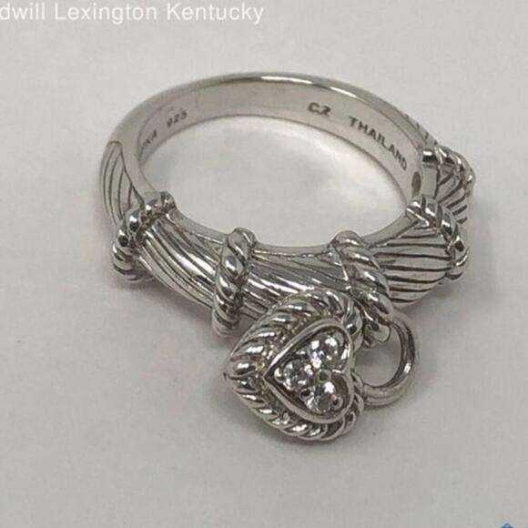 Judith Ripka Dangle Heart Charm CZ Diamonique Sterling‎ Silver Ring Size 7 - Picture 5 of 16